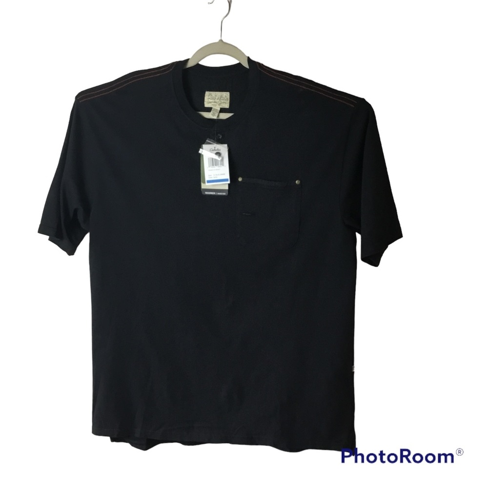 Cabela’s black short sleeve 3 button henley shirt. XLTALL